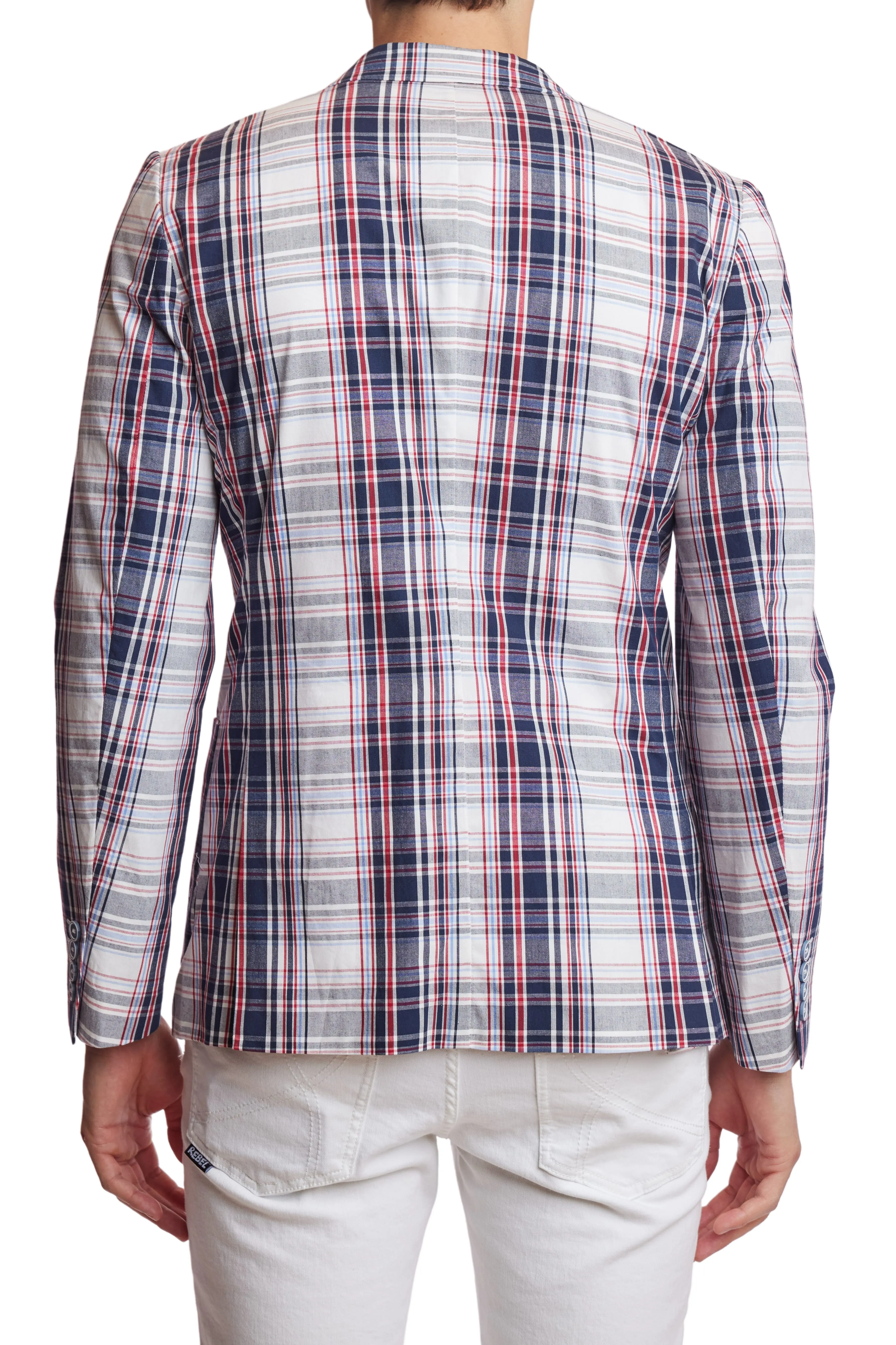 Dover Patch Pkts Notch Jacket - slim - Navy White Red Plaid