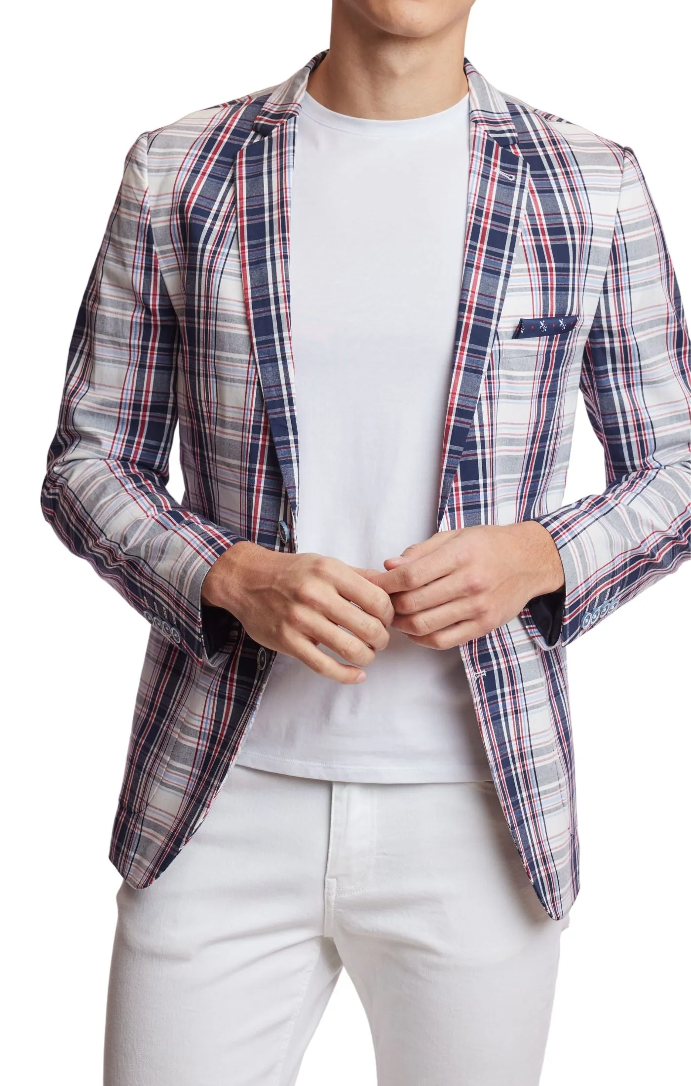Dover Patch Pkts Notch Jacket - slim - Navy White Red Plaid