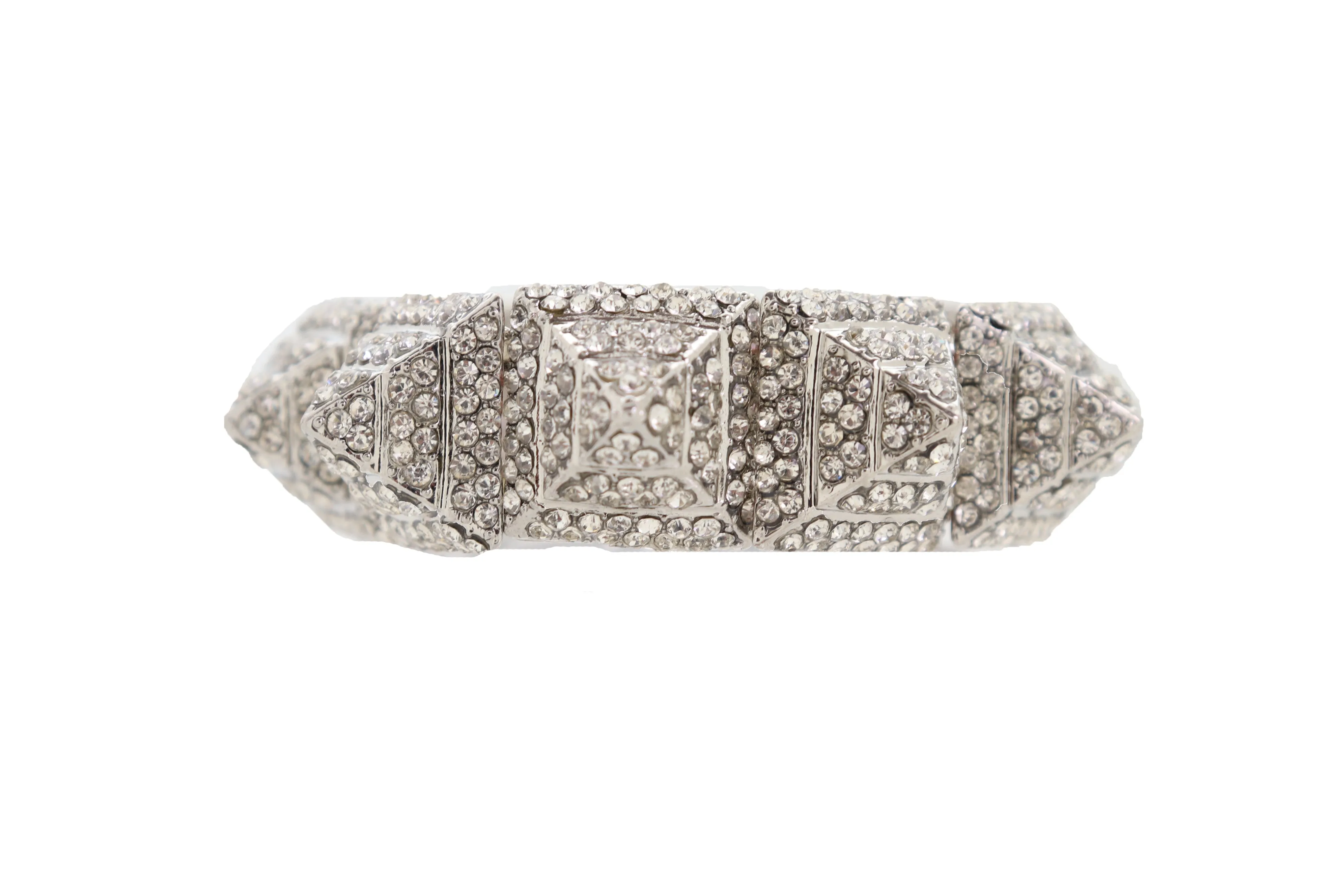 Elegant Silver Metal Bracelet Shiny Bling Pyramid Spikes One Size Fits All
