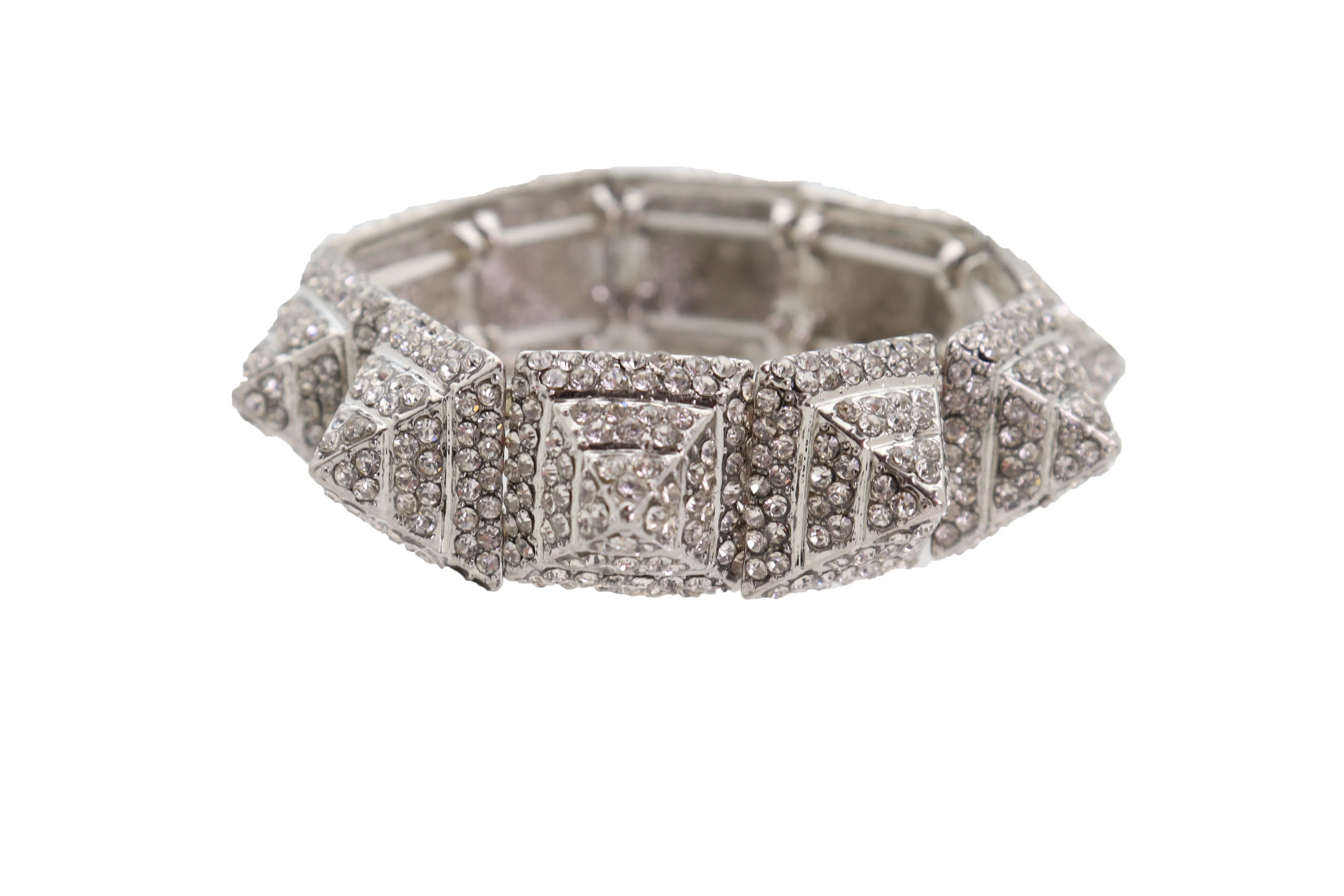 Elegant Silver Metal Bracelet Shiny Bling Pyramid Spikes One Size Fits All