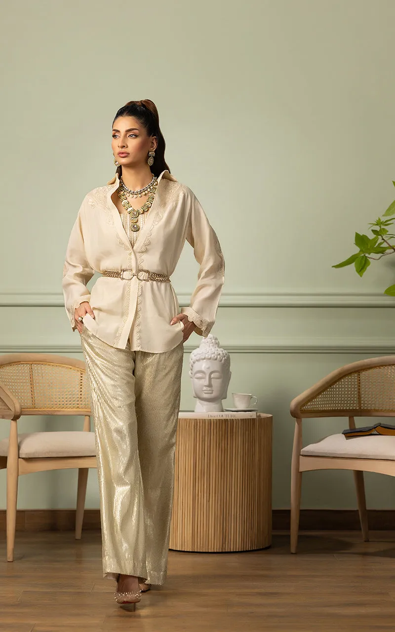 EMBROIDERED TOP WITH TUBE AND SEQUINS TROUSER