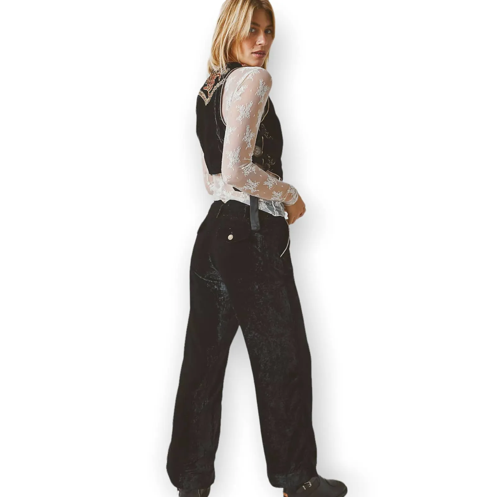 Free People Sign of The Times Velvet Pants Trousers Size 6 New