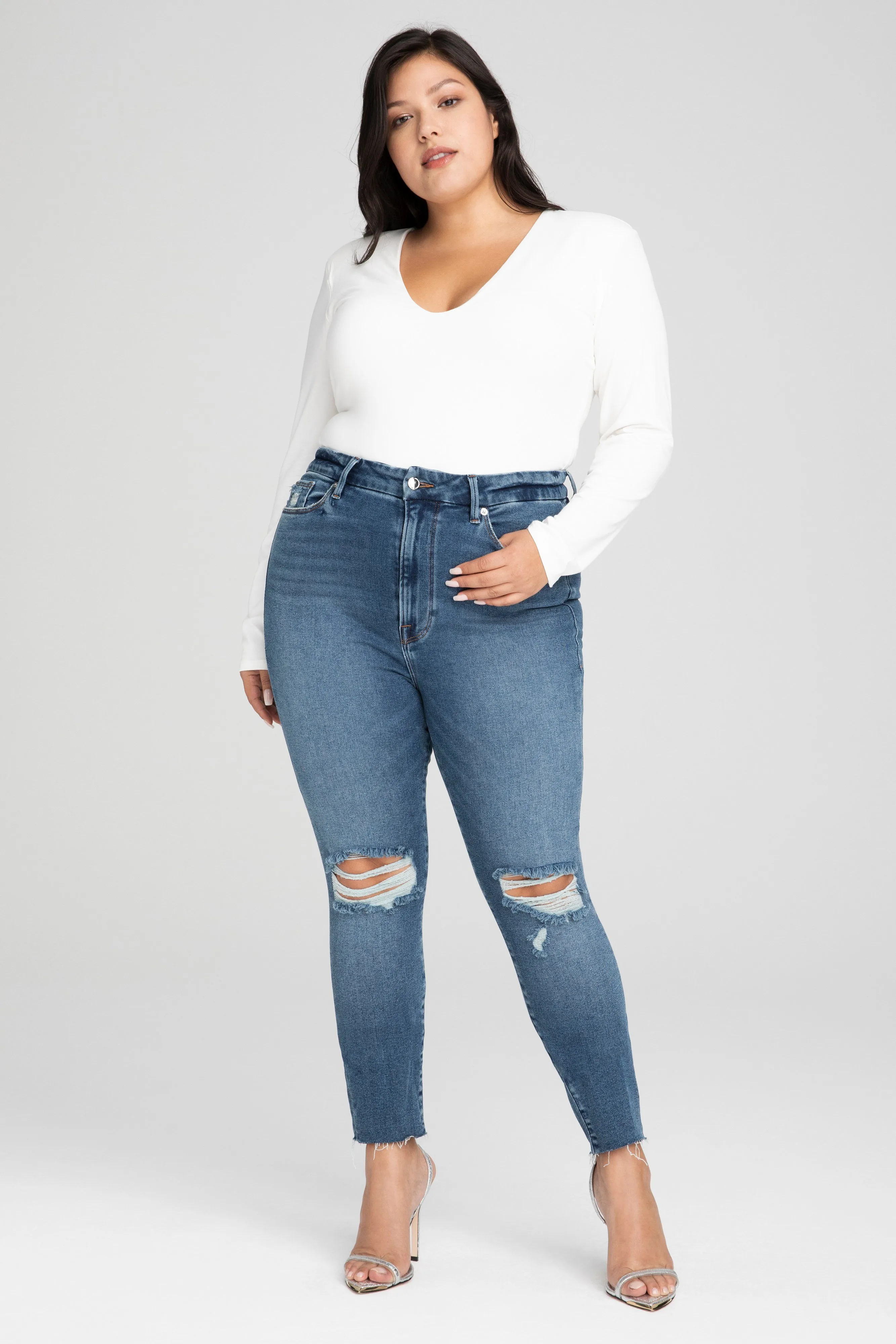 GOOD WAIST CROP RAW EDGE | BLUE533