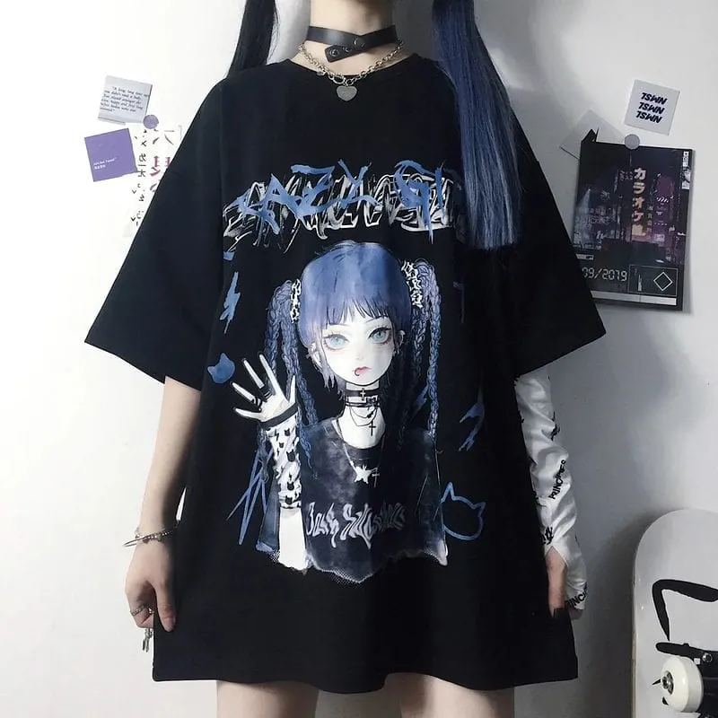 Gothic Anime Print Loose T-Shirts