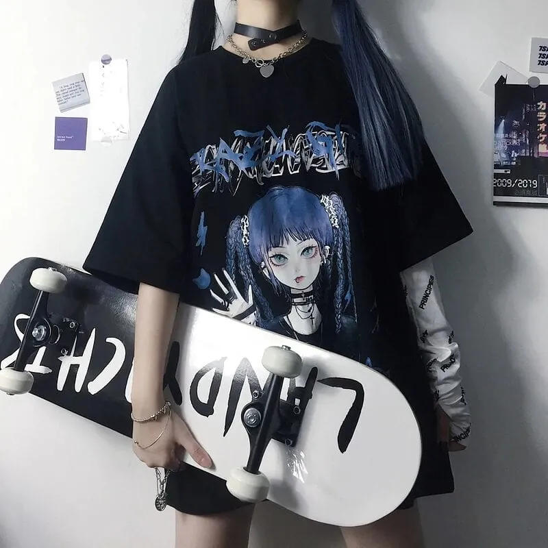 Gothic Anime Print Loose T-Shirts