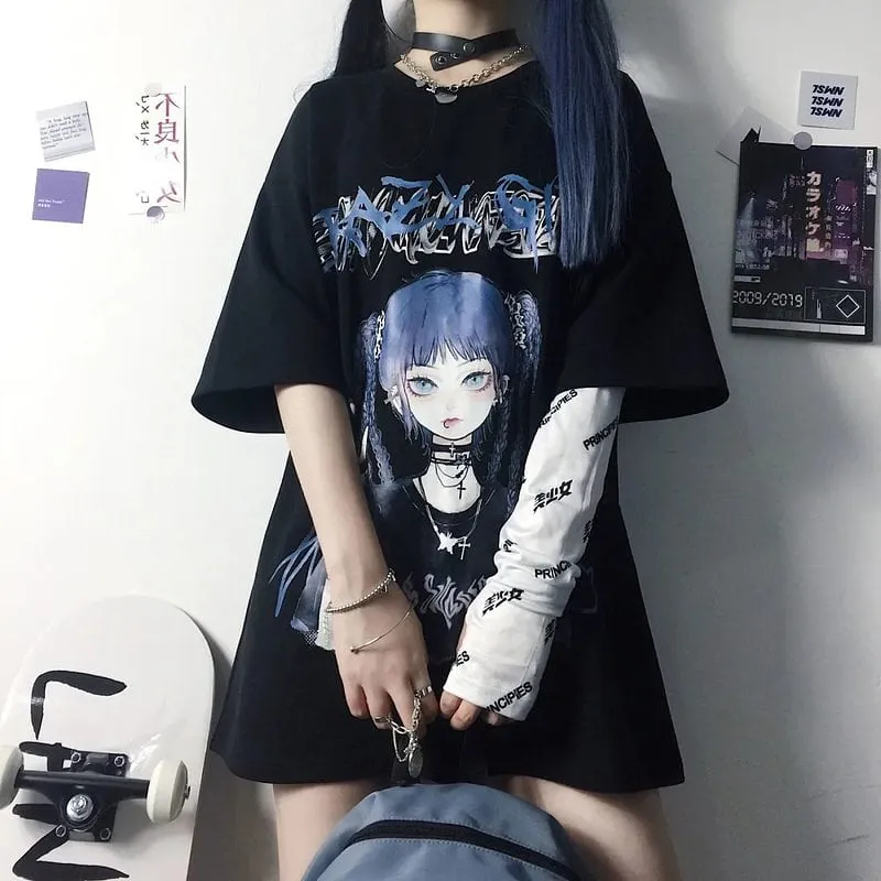 Gothic Anime Print Loose T-Shirts