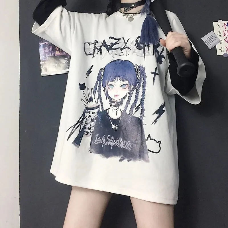 Gothic Anime Print Loose T-Shirts