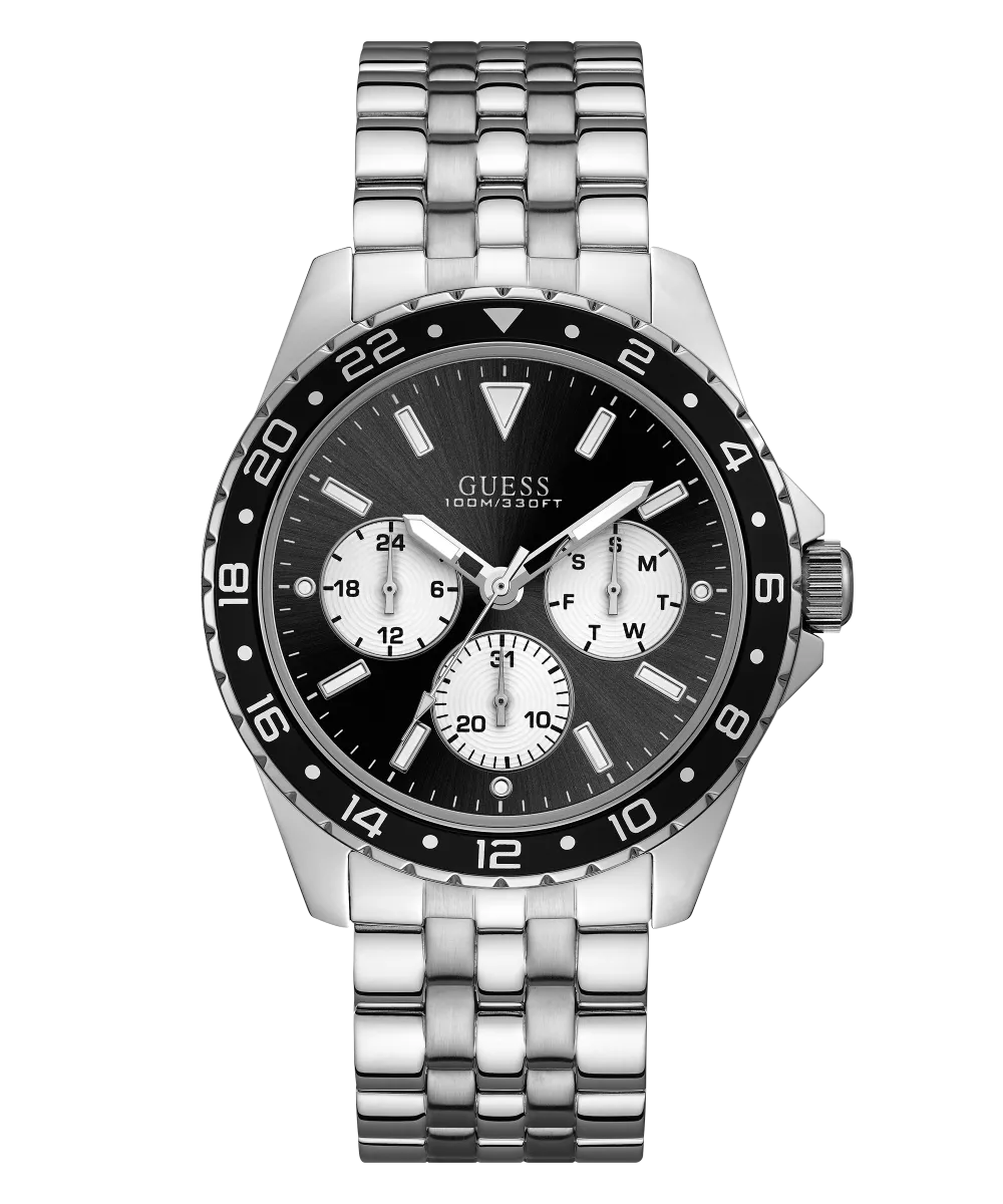 GUESS Mens Silver Tone Multi-function Watch