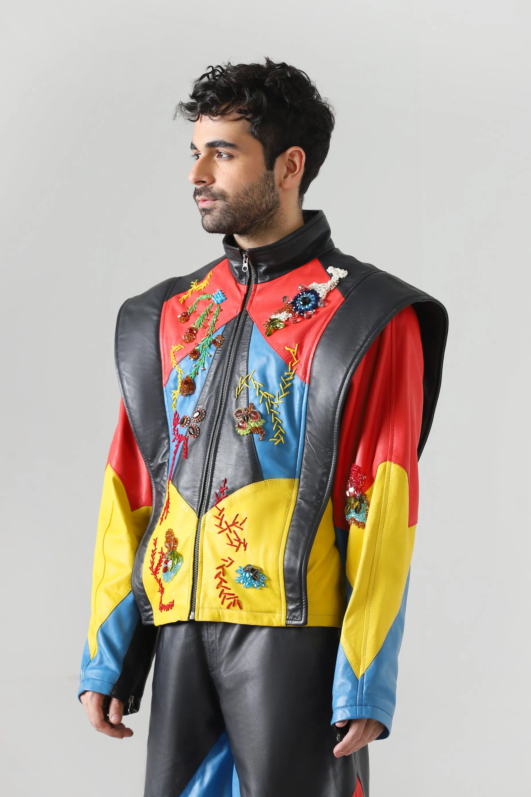 HAND EMBROIDERED LEATHER RACER JACKET