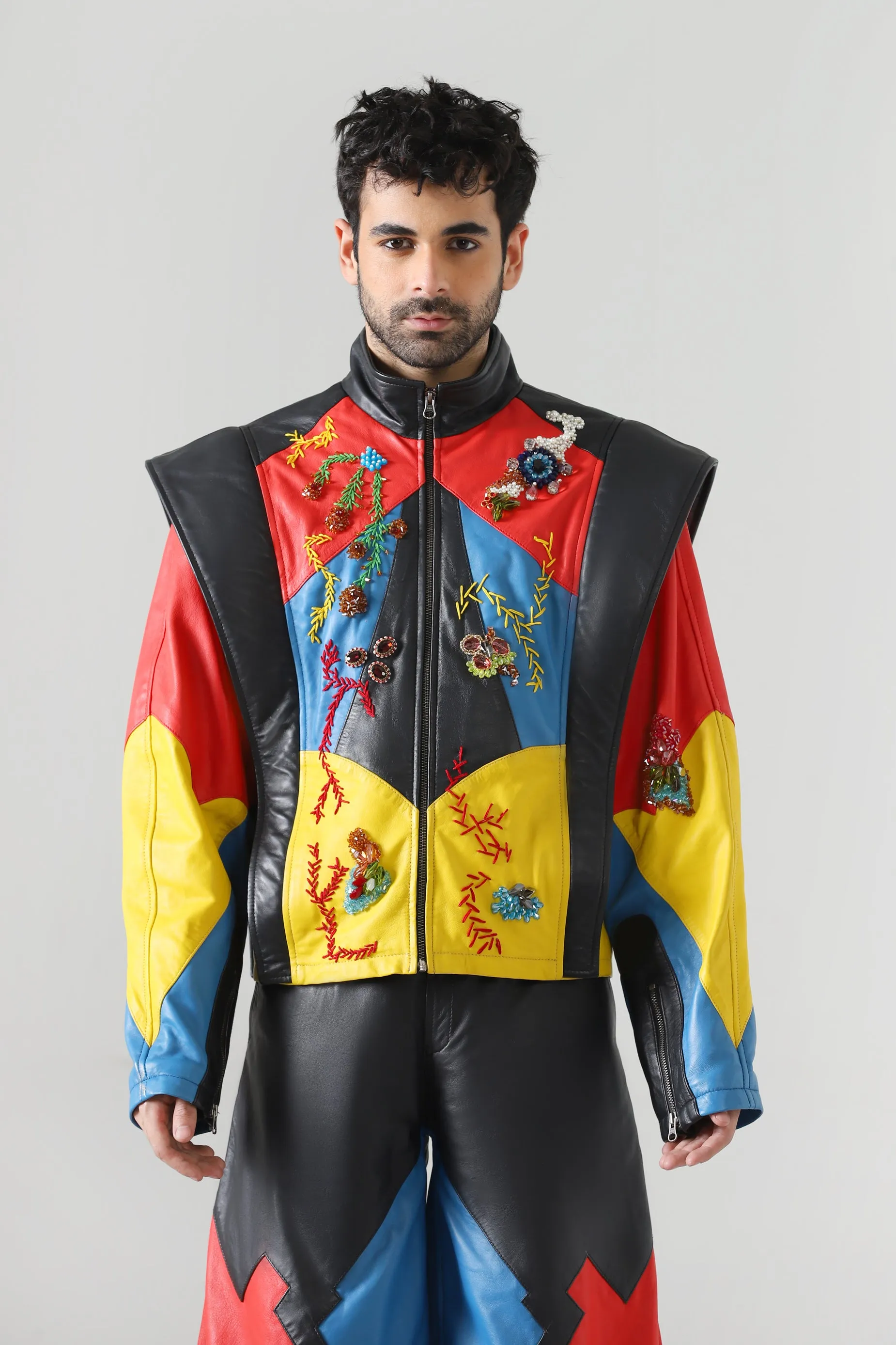 HAND EMBROIDERED LEATHER RACER JACKET