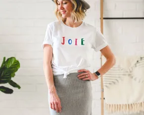 Joie t-shirt, hand printed UNISEX joy tshirt, colorful graphic french quote, minimalist fashion block print clothing, ethical spring fashion