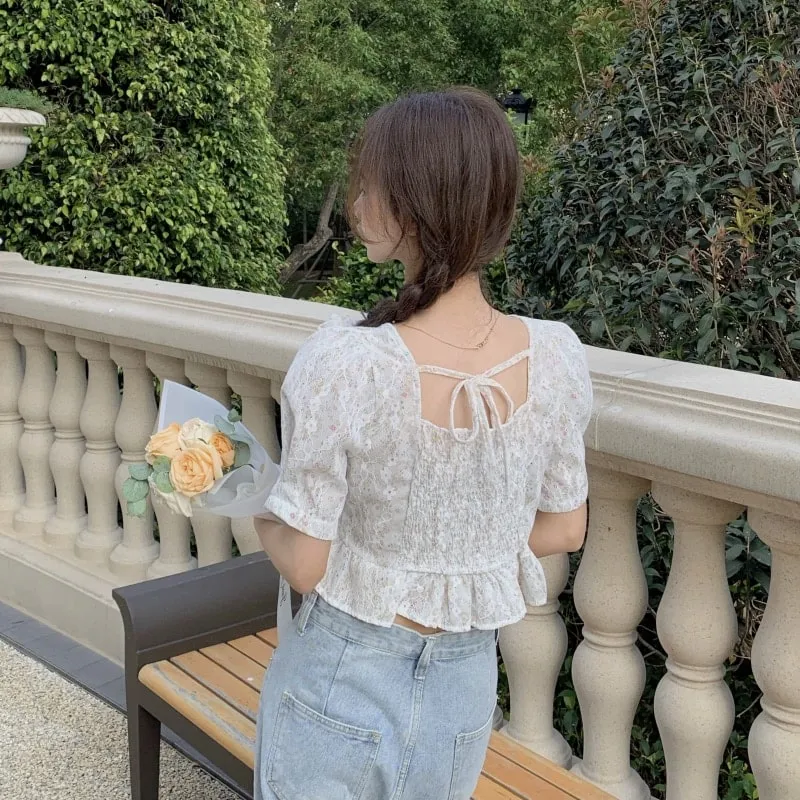 Korean Floral Puff Sleeve Sweet Blouse