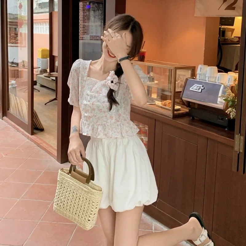 Korean Floral Puff Sleeve Sweet Blouse