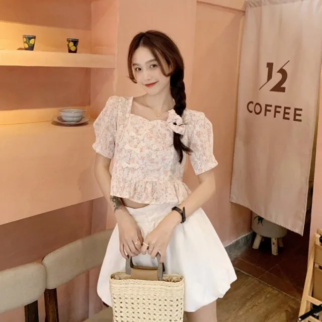 Korean Floral Puff Sleeve Sweet Blouse