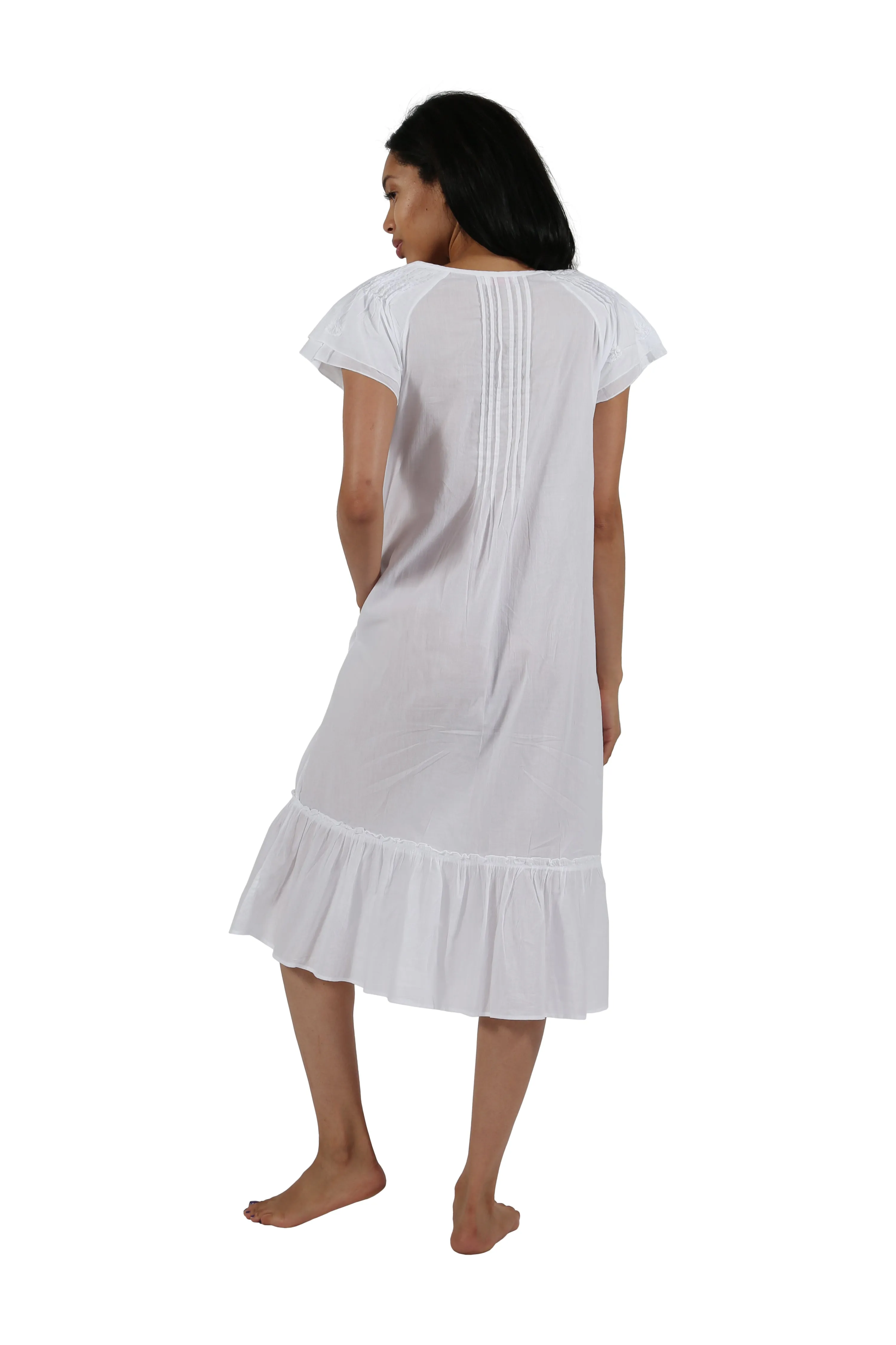La Cera Double Cap Short Sleeve Cotton Embroidered Gown