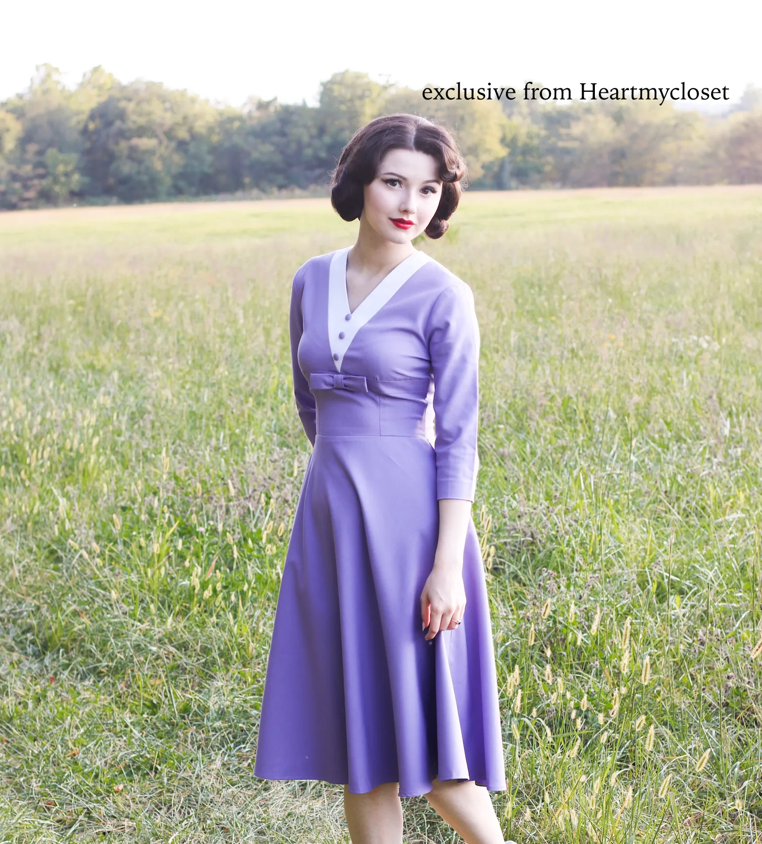 Lavender dress with white contrast 50s