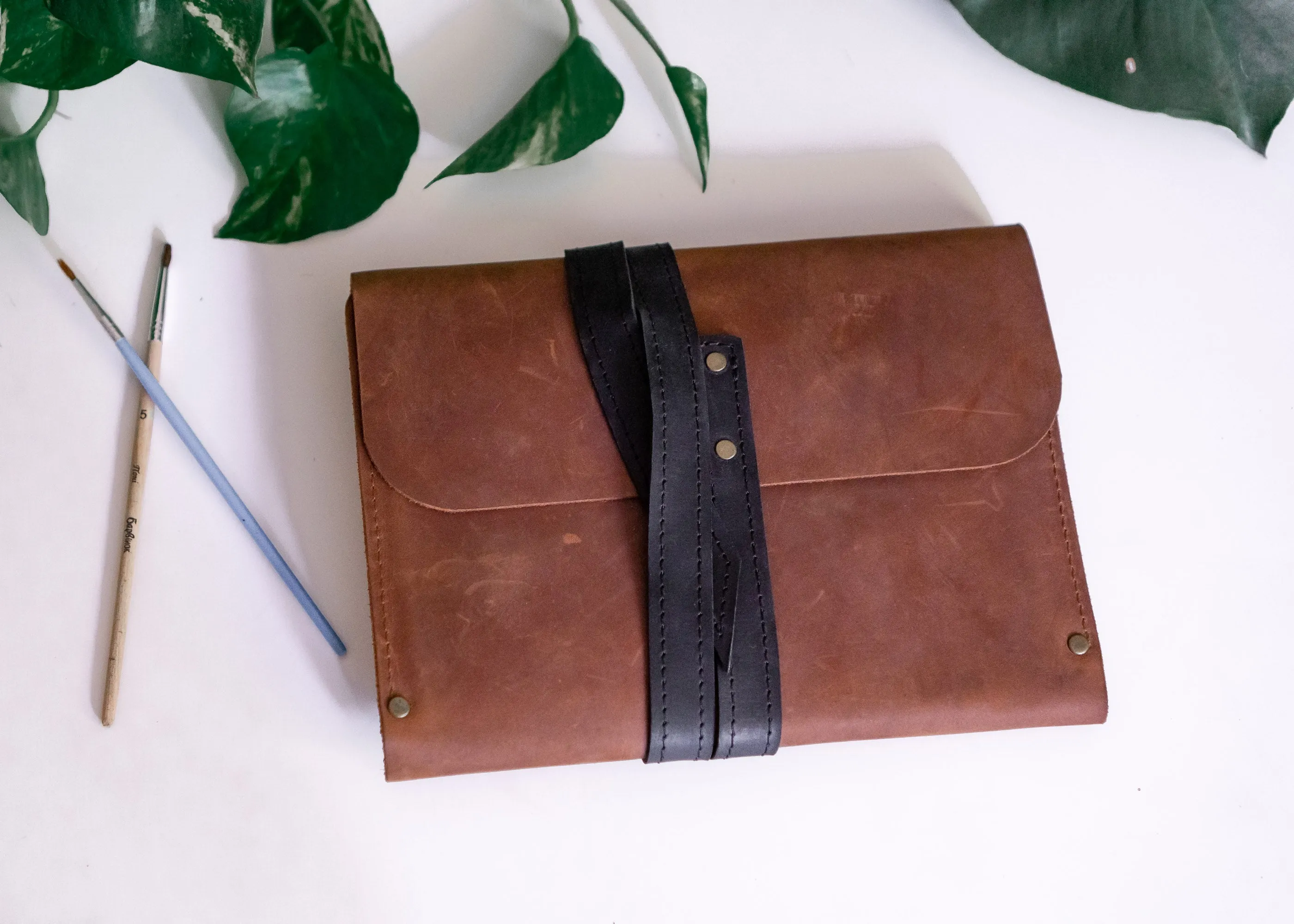 Leather Sketchbook A5 Cover | Brown Black | Handmade | Personalized