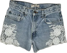 Levis Reworked  High Rise Disresssed Lace Trim Denim Shorts - Size 25"
