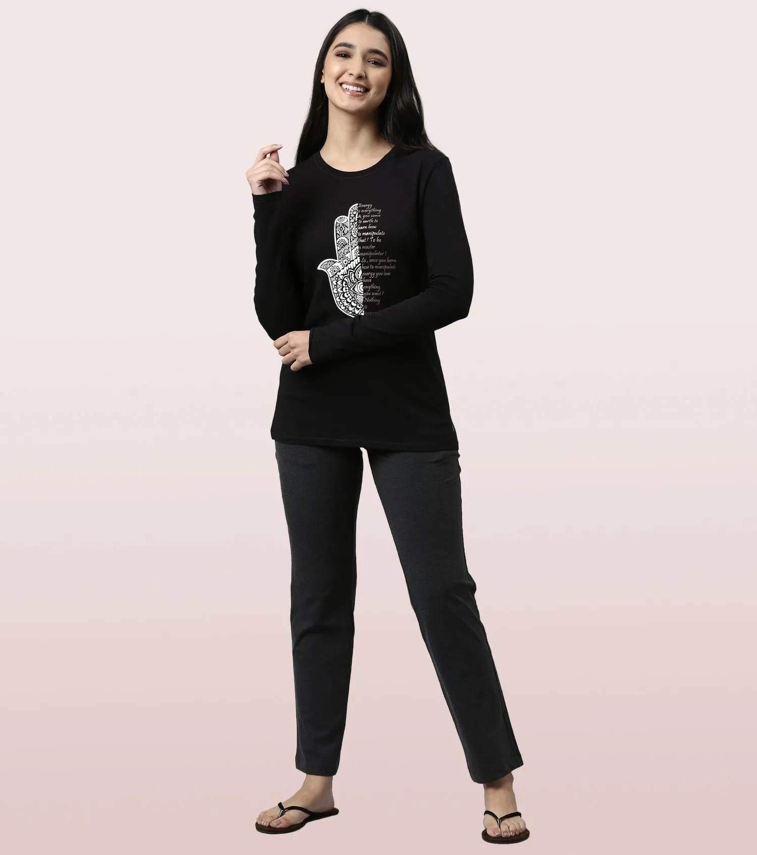 Long Sleeve Basic Crew Tee – Graphic Print | Crew Neck Basic Stretch Cotton Tee