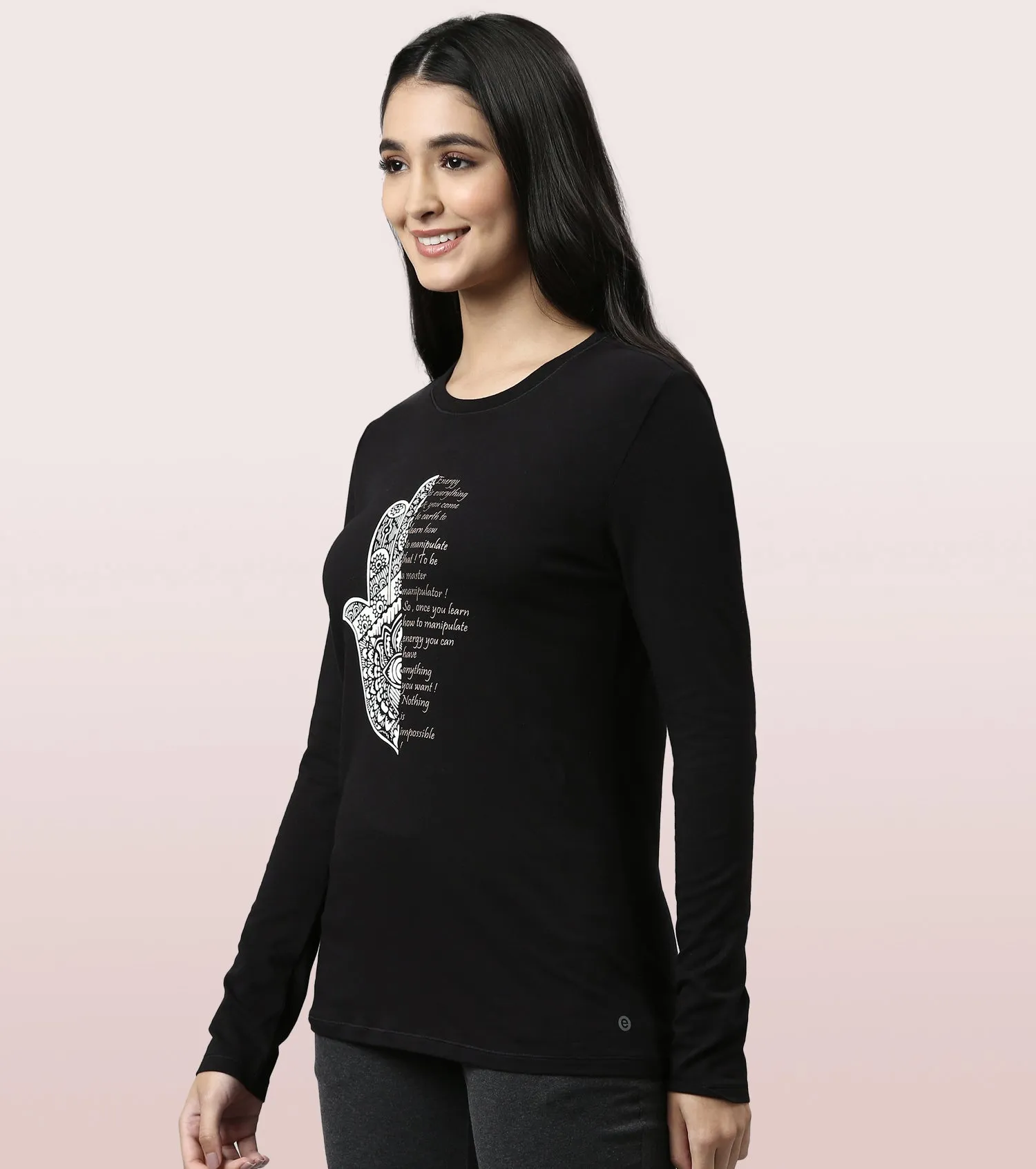 Long Sleeve Basic Crew Tee – Graphic Print | Crew Neck Basic Stretch Cotton Tee