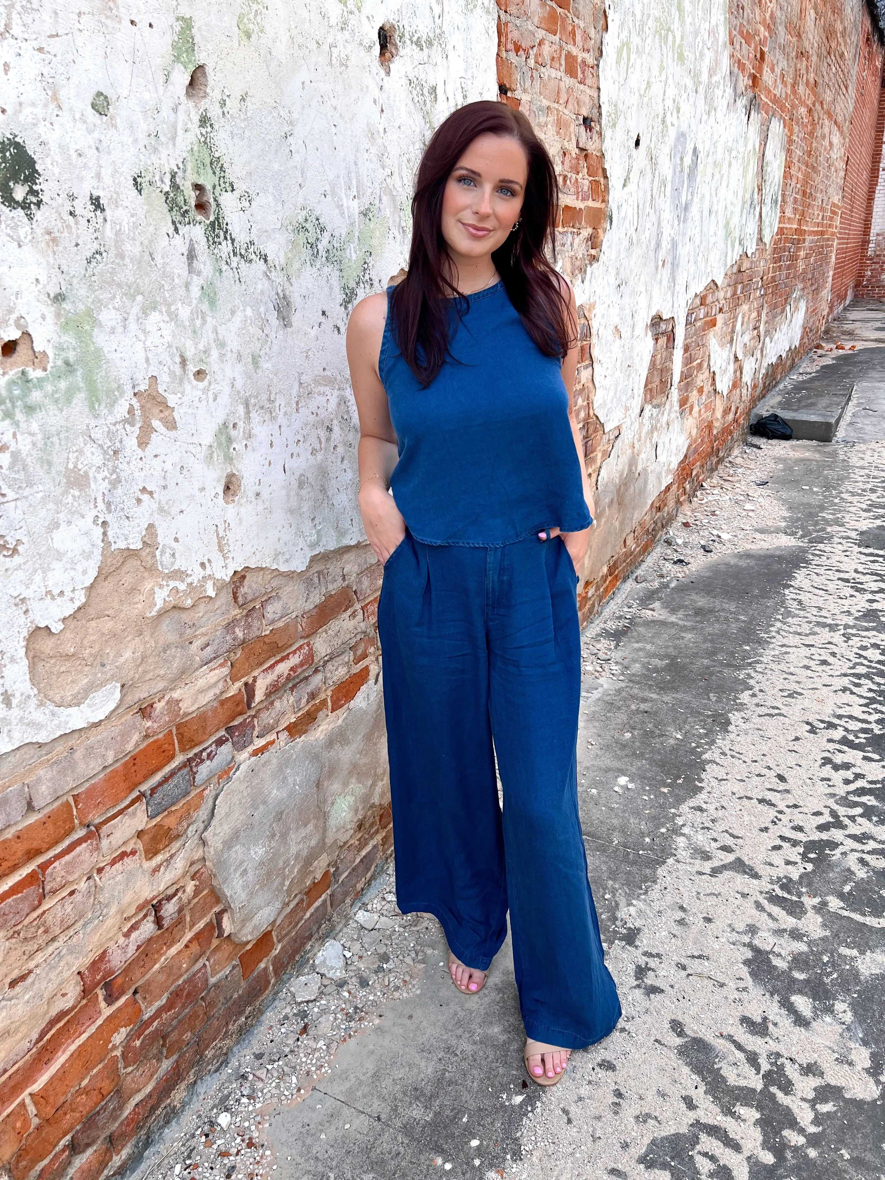 Maggie Chambray Wide Leg Pants