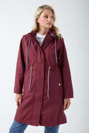 Marc Angelo Longline Luxury Raincoat in Rich Wine Color, Model MA25002