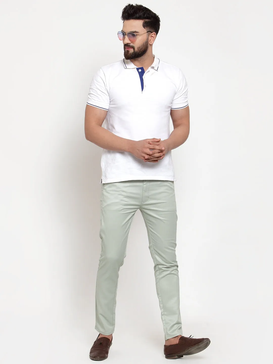 Men's Green Solid Formal Trousers ( FGP 253Pista ) - Jainish
