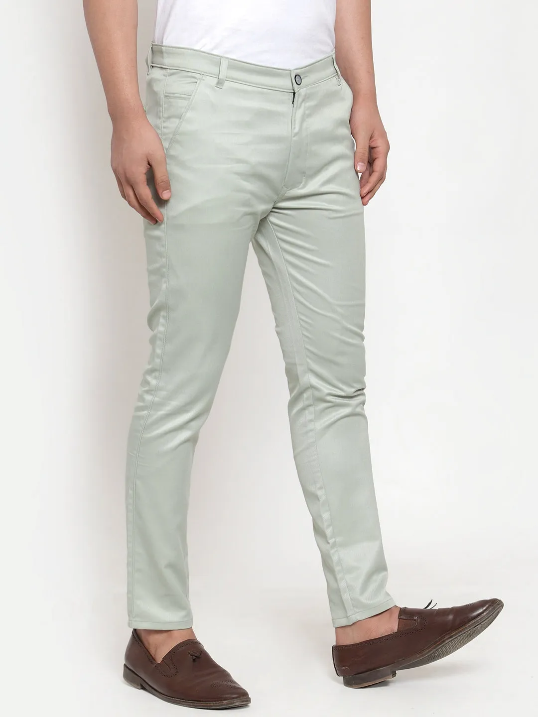 Men's Green Solid Formal Trousers ( FGP 253Pista ) - Jainish