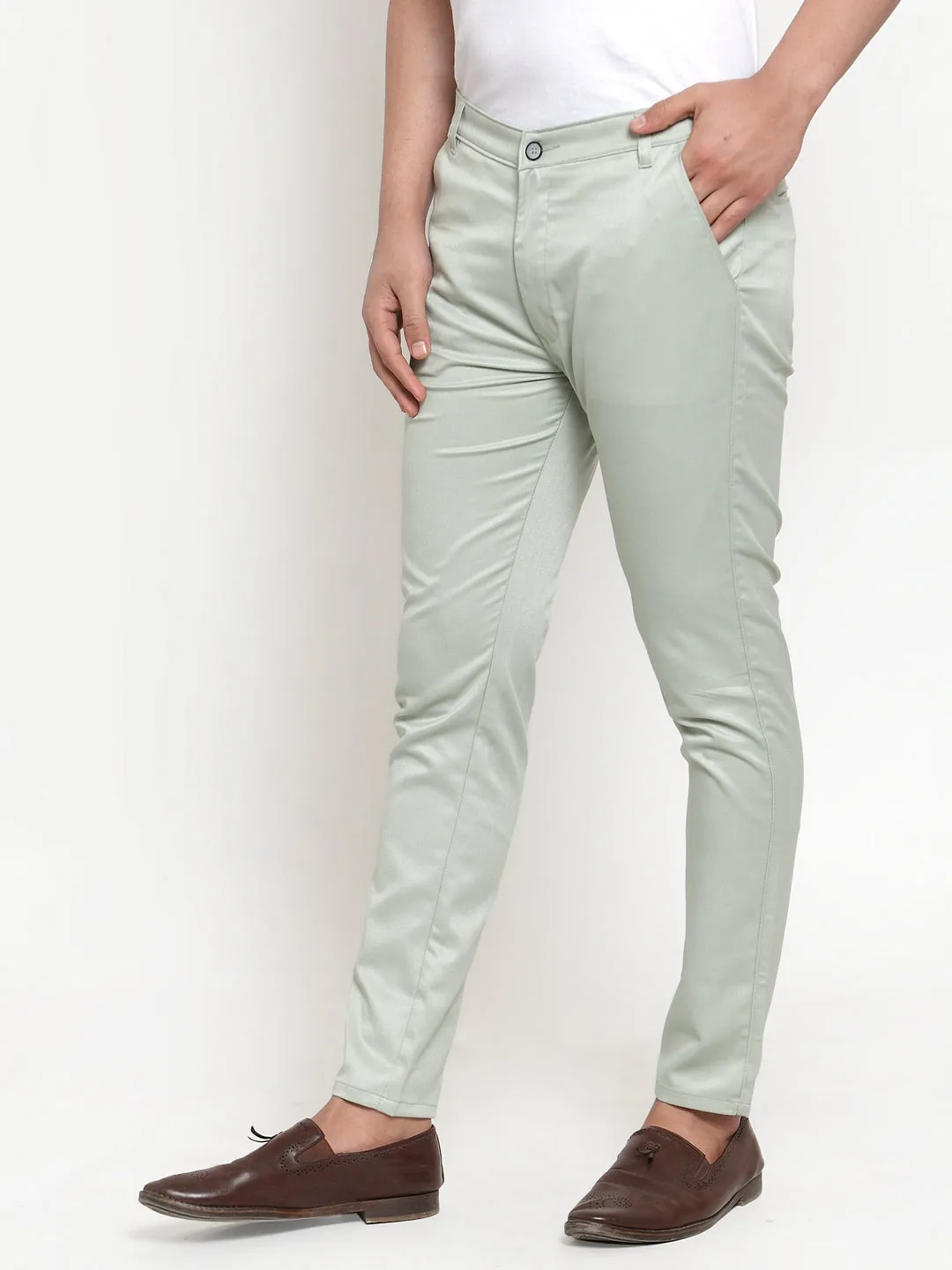 Men's Green Solid Formal Trousers ( FGP 253Pista ) - Jainish