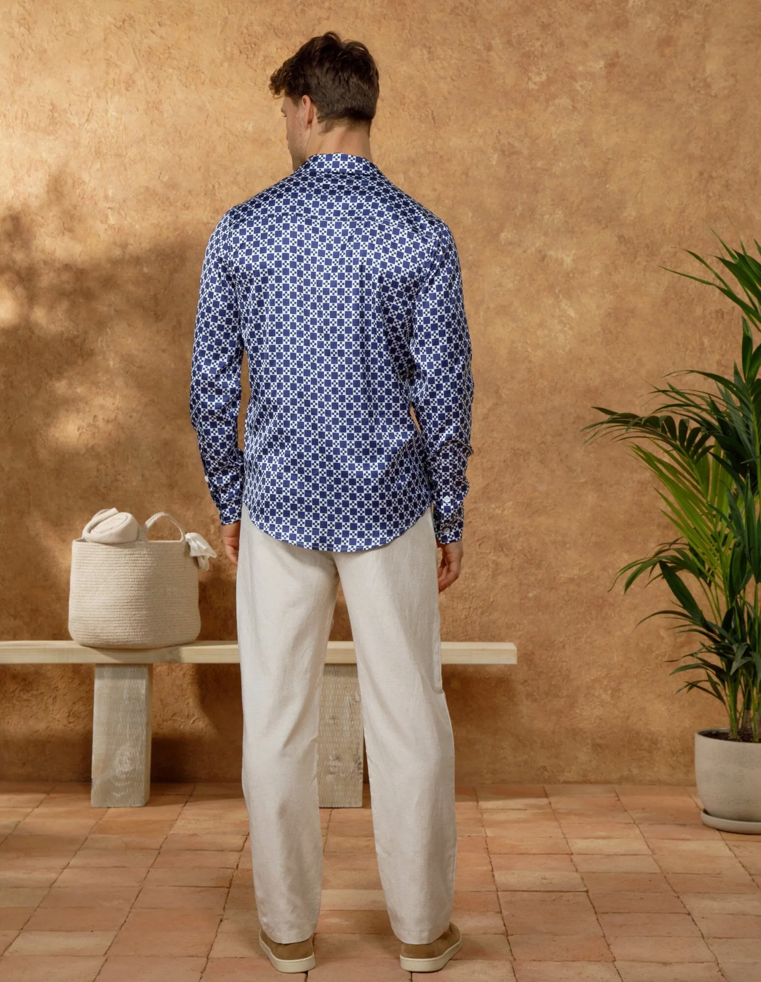 Navy/White Block Printed Long Sleeve Shirt