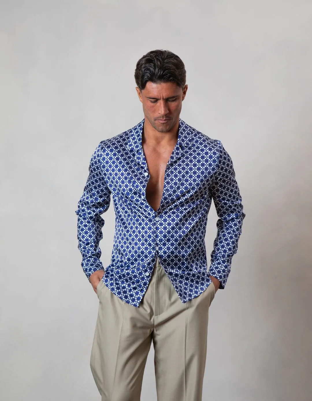Navy/White Block Printed Long Sleeve Shirt
