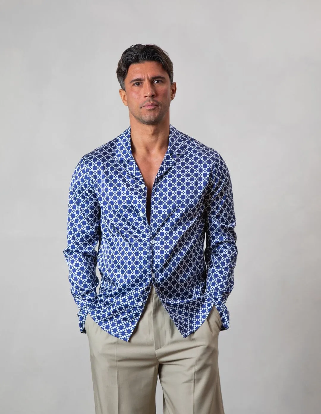 Navy/White Block Printed Long Sleeve Shirt