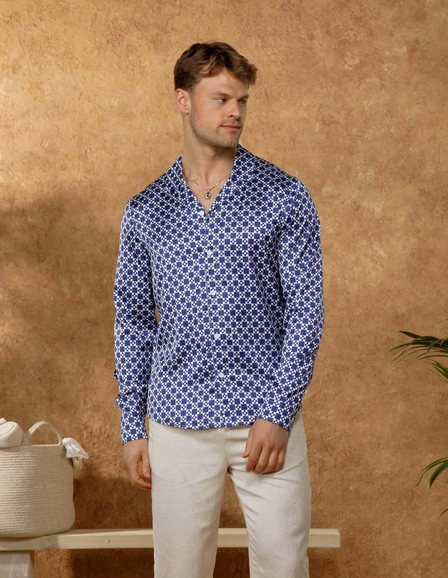 Navy/White Block Printed Long Sleeve Shirt
