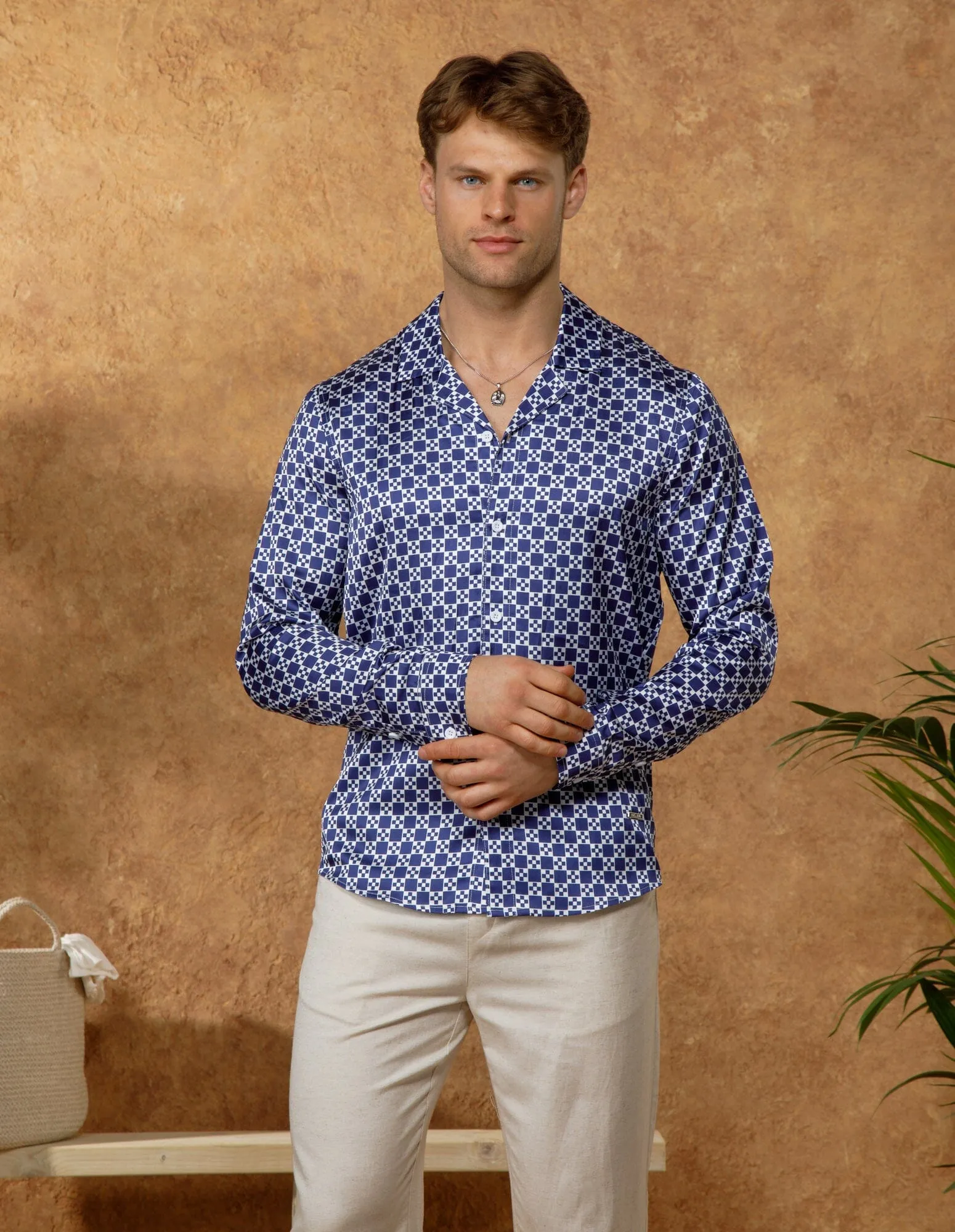 Navy/White Block Printed Long Sleeve Shirt