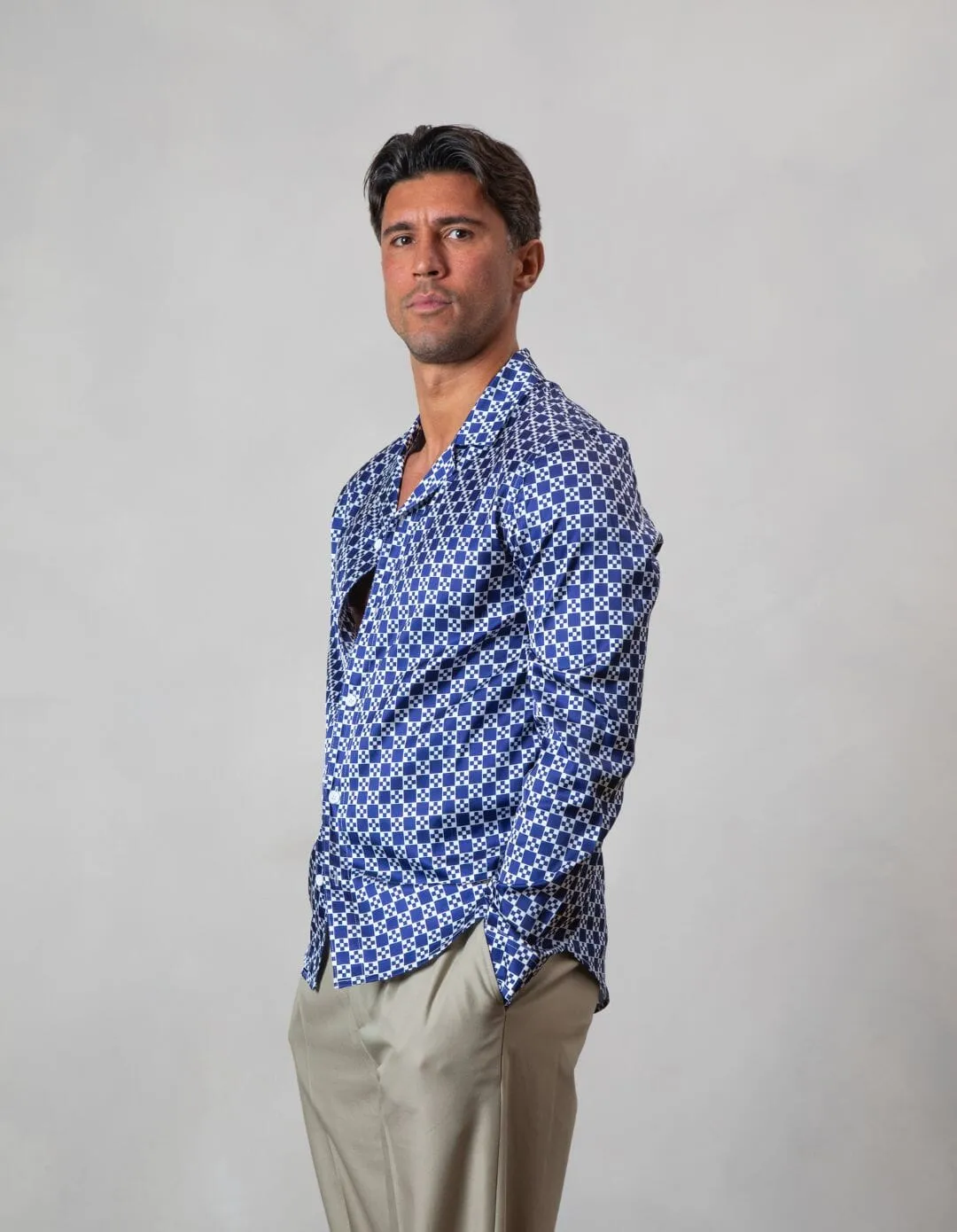 Navy/White Block Printed Long Sleeve Shirt