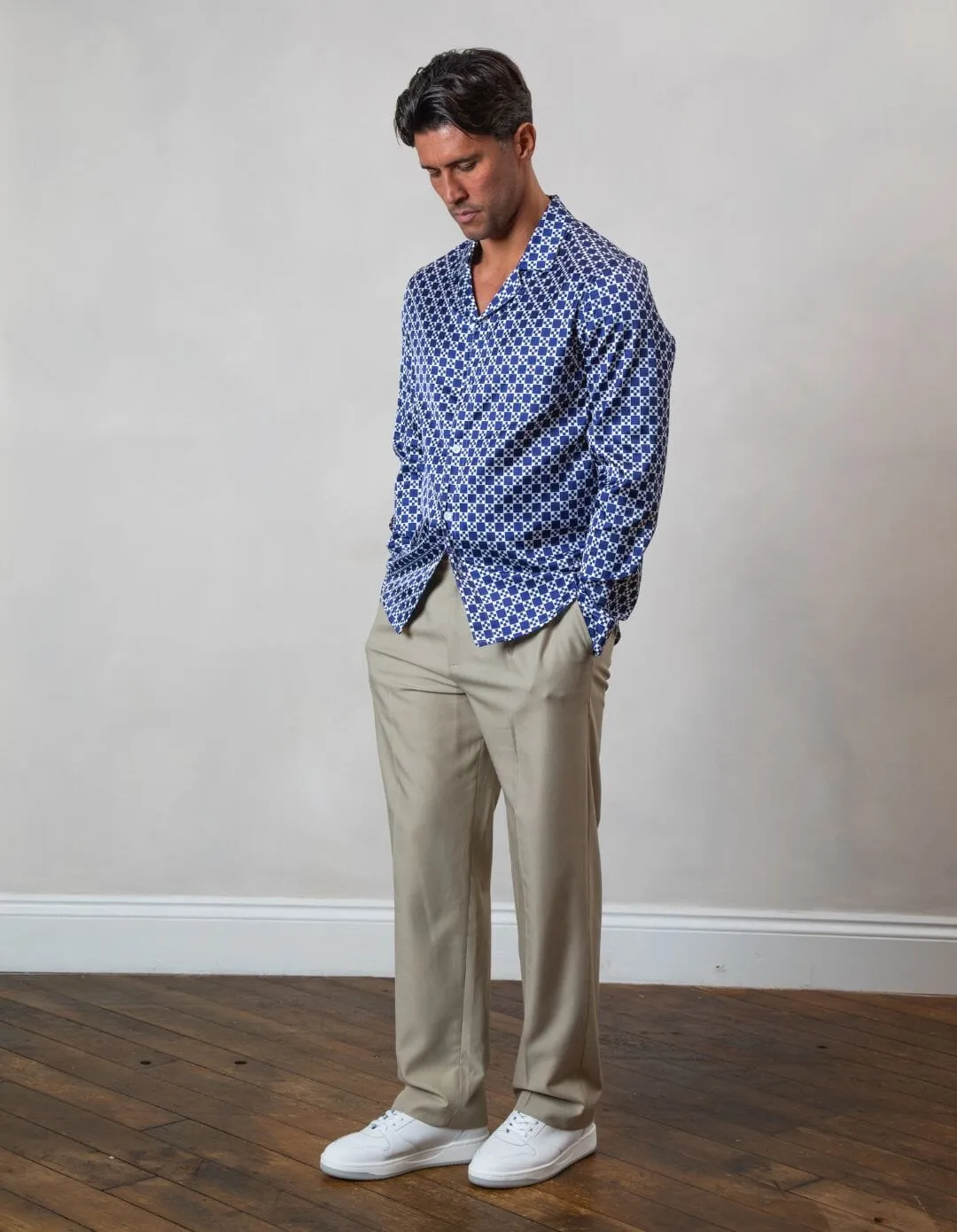 Navy/White Block Printed Long Sleeve Shirt