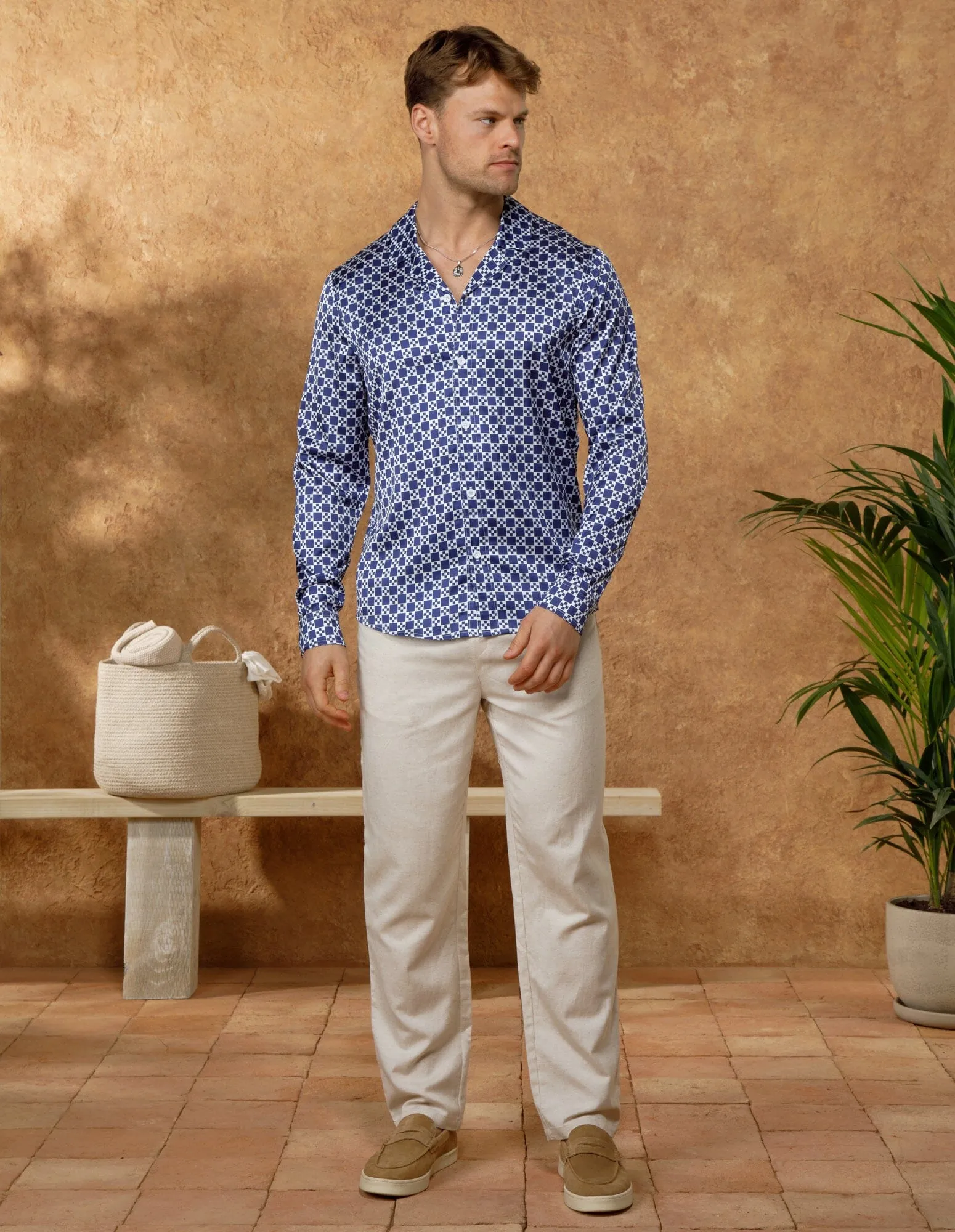 Navy/White Block Printed Long Sleeve Shirt