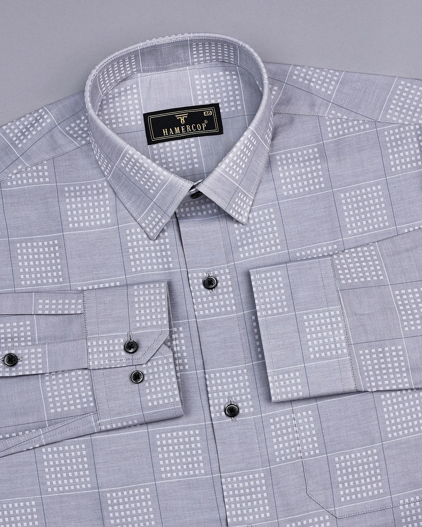 Ottarwa Gray Dobby Jacquard Check Premium Gizza Shirt