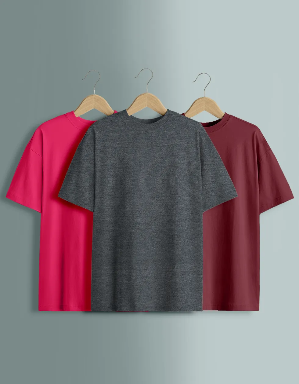 Pack of 3 Solid Oversized T-shirts: Maroon & Anthra & Vivamagenta