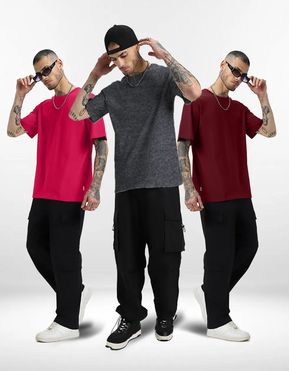 Pack of 3 Solid Oversized T-shirts: Maroon & Anthra & Vivamagenta