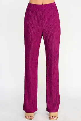 Plum Plisse Fitted Flare Knit Pants