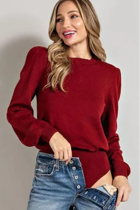 Puff Sleeve Bodysuit- Merlot