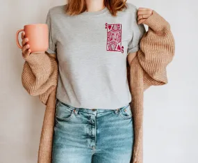 Queen of hearts t-shirt, hand printed UNISEX tshirt, red or black graphic print, minimalist fashion, unique gift for her, ethical fashion