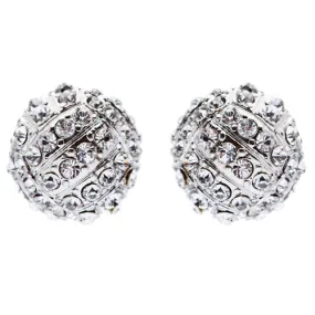 Sport Volleyball Crystal Rhinestone 14mm Drop Stud Fashion Earrings Silver Clear