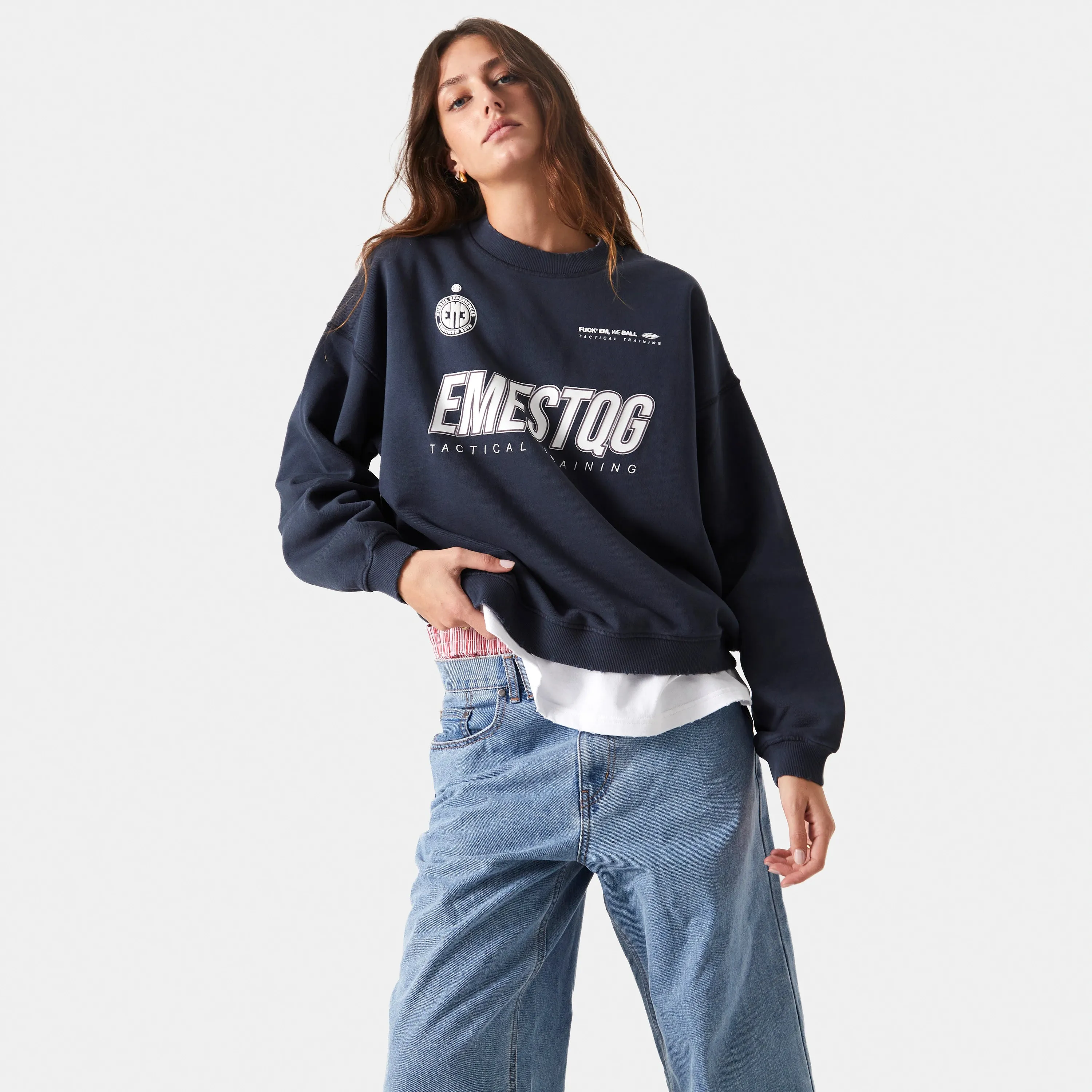 Tactical Navy Oversized Crewneck