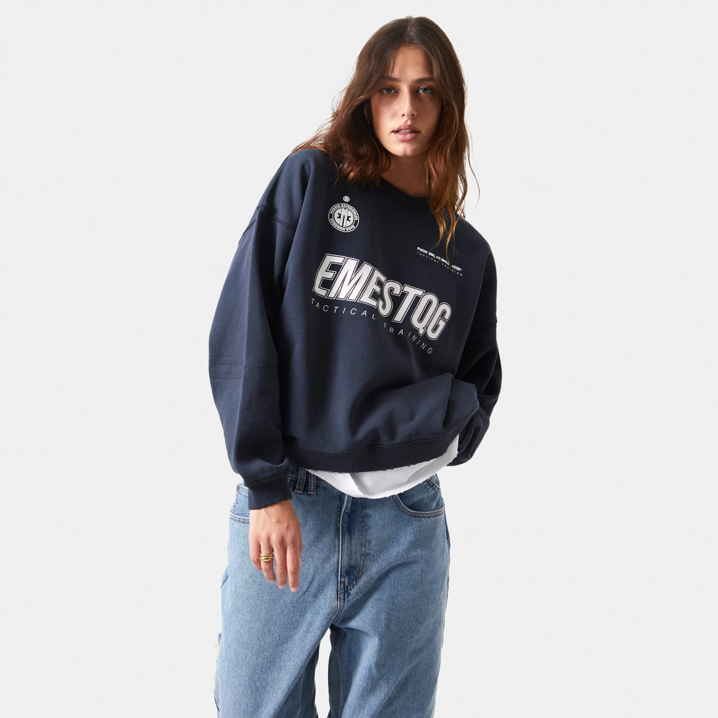 Tactical Navy Oversized Crewneck