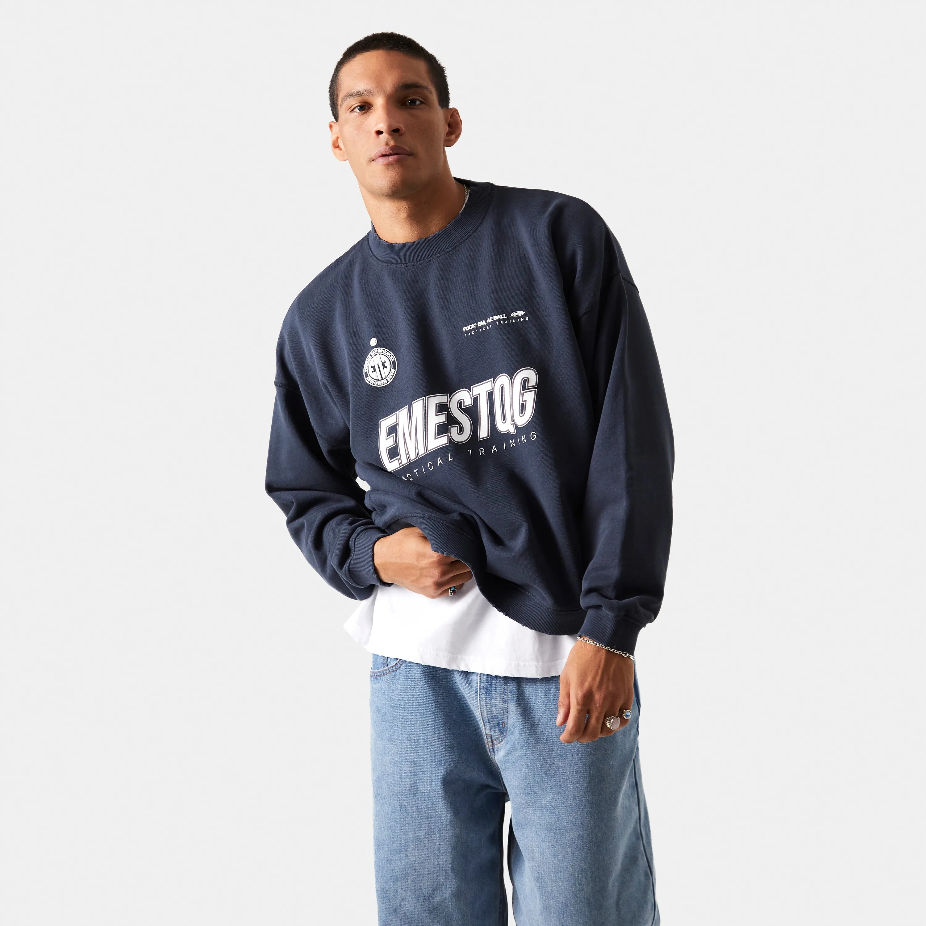 Tactical Navy Oversized Crewneck