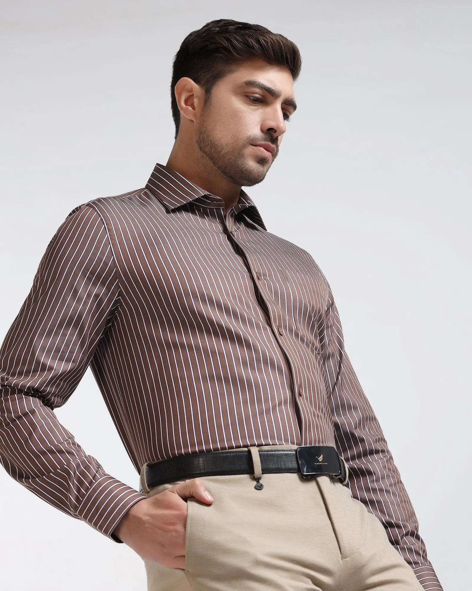 Temp Tech Formal Beige Stripe Shirt - Carmen