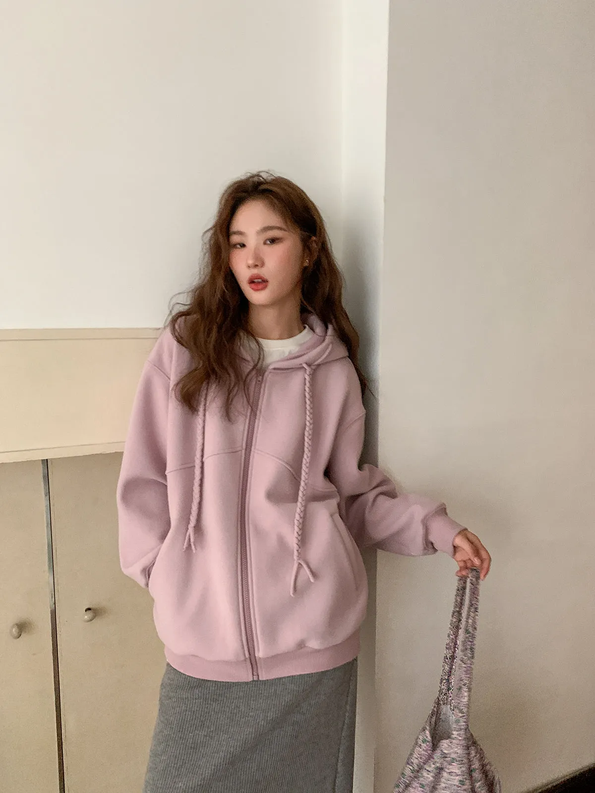 Twist & Turn Loose Zipper Braided Fleece Hooded Jackets