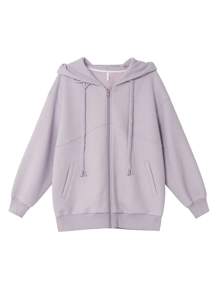 Twist & Turn Loose Zipper Braided Fleece Hooded Jackets